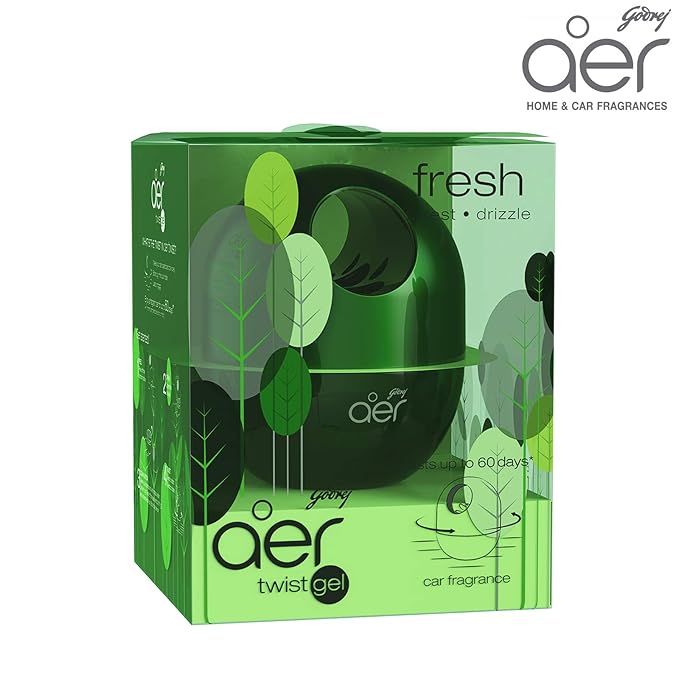 Godrej aer Twist Car Air Freshener Gel| Car Accessories | Fresh Forest Drizzle (45g)